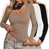 Ficerd 3 Pack Women's Thermal Long Sleeve Shirts Fleece Lined Scoop Neck Stretch Fitted Tops Winter Base Layer Underwear