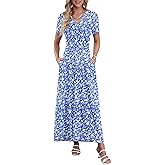 AUSELILY Maxi Dresses for Women Ankle Length Floral Print Beach Long Flowy Dress with Pockets