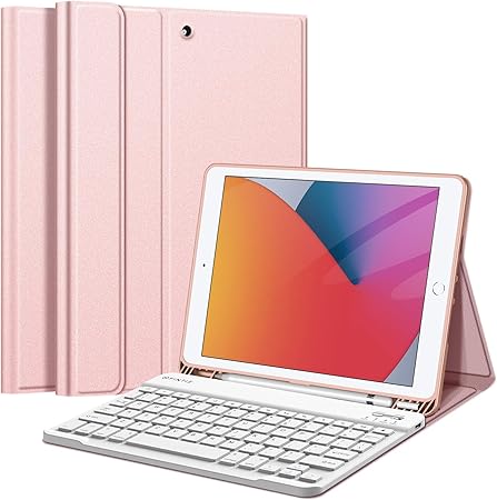 Amazon Com Fintie Keyboard Case For New Ipad 8th Gen 2020 7th Generation 2019 10 2 Inch Soft Tpu Back Stand Cover With Pencil Holder Magnetically Detachable Wireless Bluetooth Keyboard Rose Gold Computers Accessories