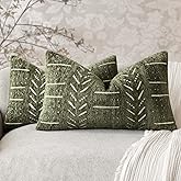 vivrudil Home Décor Decorative Boho Chenille Throw Pillow Covers Neutral Lumbar Cushion Covers Textured Soft Farmhouse Pillowcase for Couch Sofa Chair Bed Living, 12×20 Inch, Set of 2, Olive Green