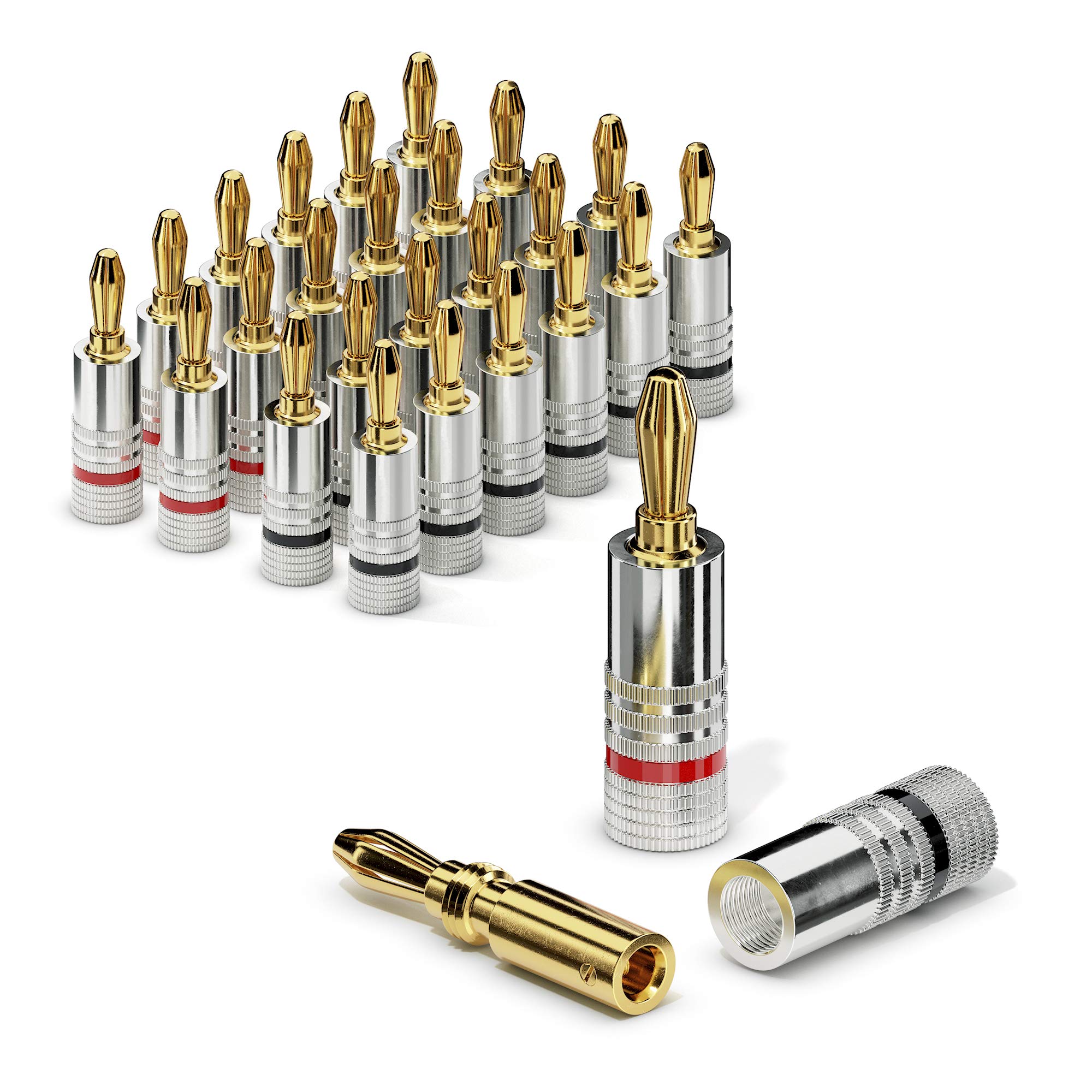 Sonero® Banana Plugs Set of 24 for All Speaker Cables with a Diameter up to 6 mm² 24 Pieces with Colour Coding (12x Red, 12x Black) 24 Carat Gold-Plated — image 1