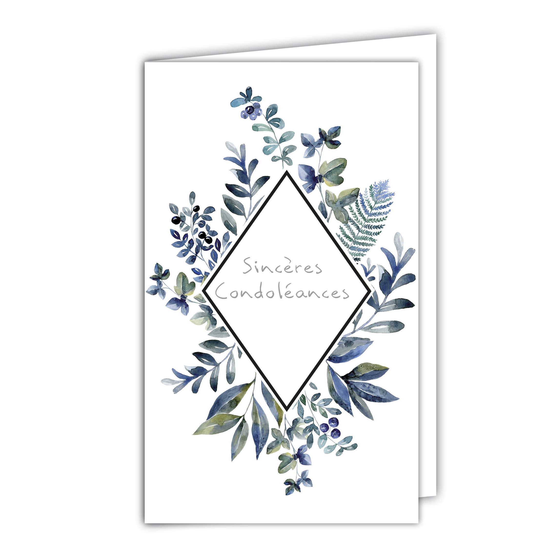 Afie 24-1021-A 24-1021-A Sincere Condolence Card Small Grey Decage Crown Grass Made in France