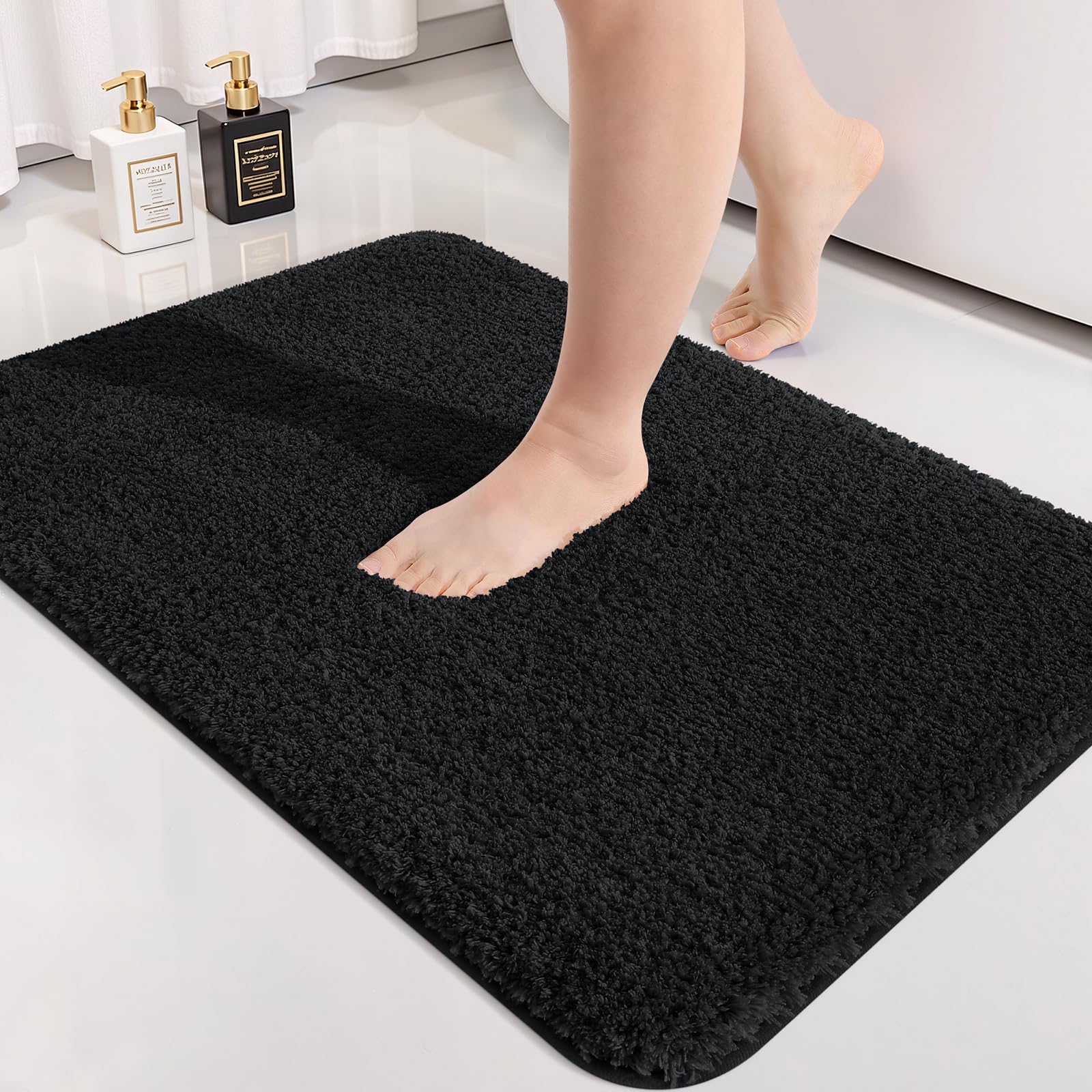 smiry Microfiber Bath Mat 50 x 75 cm, Non-Slip Super Absorbent Bathroom Mat, Extra Soft Machine Wash and Dry, Non-Shedding Bath Mats For Bathroom, Black