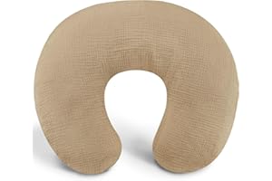 WINGHENLEE Muslin Nursing Pillow Cover, Cotton Breastfeeding Pillow Cover for Baby Girls Boys, Soft Breathable Nursing Pillowcase for Infant Newborn, Removable Slipcover for Nursing Pillows, Brown(Only Cover)