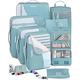 8 Set Packing Cubes for Travel, Gifts for Women Mom,Anti-Tearing Suitcase Organizer for Luggage with Shoe & Hanging Toiletry Bag,OlarHike Vacation Essentials & Accessories for Cruise Ship, Blue Gray