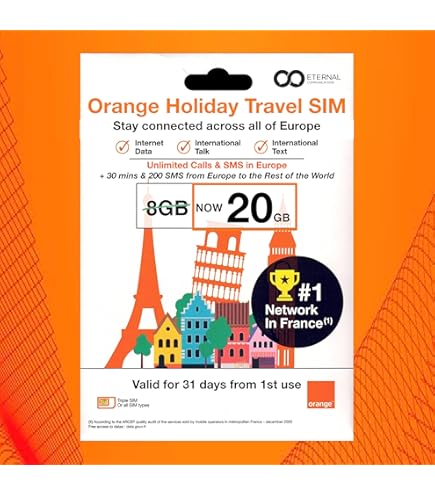 Carte SIM Orange Prépayée 50 Go 5G Europe - Appels/SMS Illimités + 120 Min Monde - 30 Jours