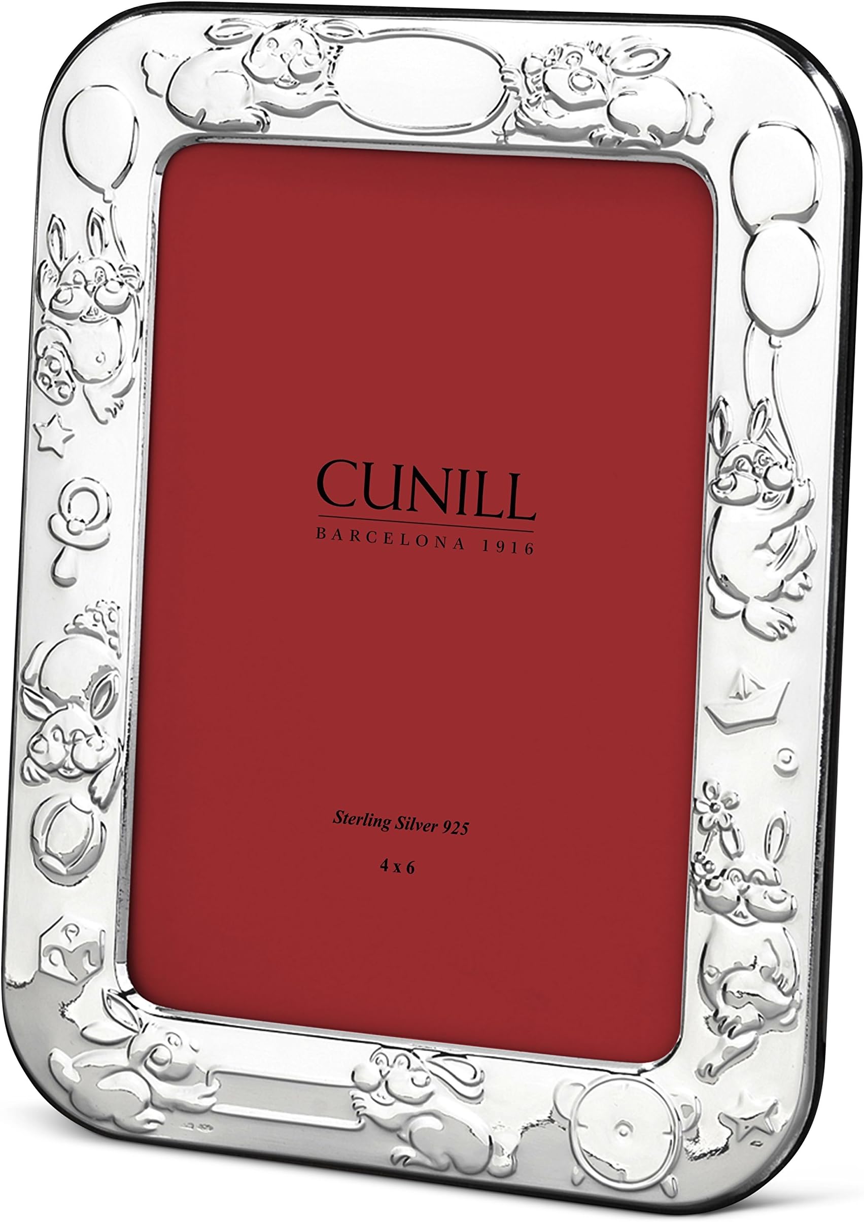 Cunill Silver Bunnies Birth Record Frame for 4 by 6-Inch Photograph, Sterling Silver
