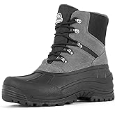 FEWGLEN Men's Snow Boots Warm Winter Boots For Men Waterproof Insulated Mens Fur Lined Hiking Work Shoes Youth Non-slip Black Ankle High-top Shoe 8 Inch Cold Weather