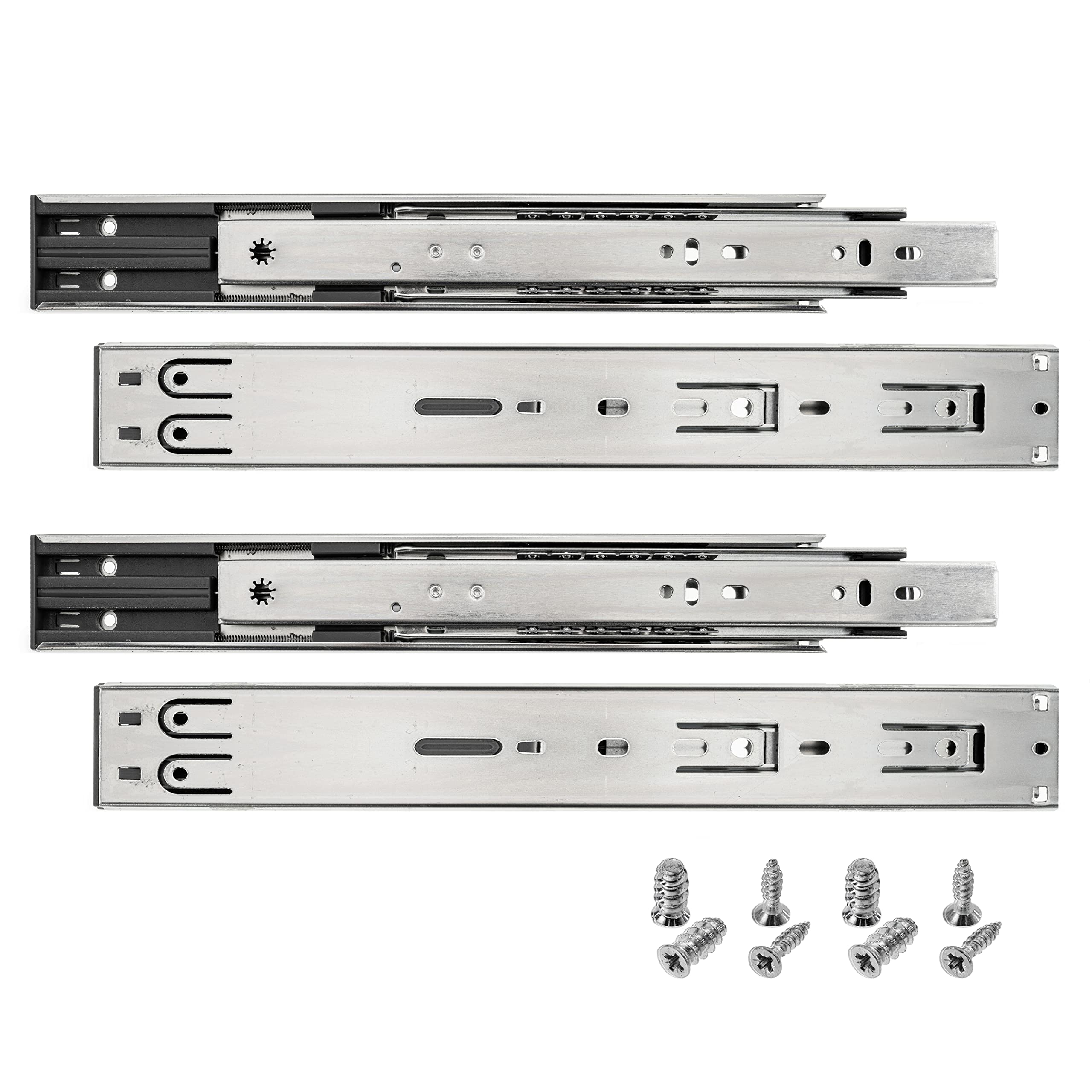 HELPMATE Drawer Runners Full Extension 300 mm 2 Pairs Set of 4 Ball Full Extension 35 kg Load Drawer Rail System Drawer Guide Galvanised Steel Silver Includes Mounting Material