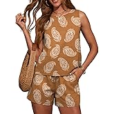 LOMON Women's Trendy 2 Piece Outfits Shorts Sets Summer Crew Neck Sleeveless Tank Top and Bottom Matching with Pockets 2026
