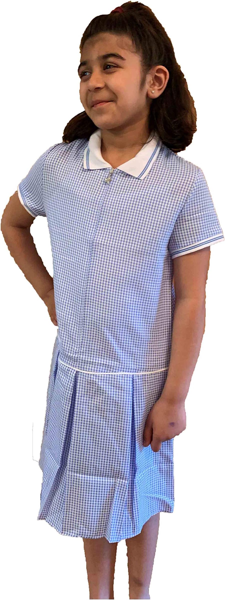 Zip Front School Pleated School Gingham Dress. from Age 3 to 14