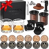 Whiskey Smoker Kit with Torch, +2 Clear Ice Maker & 2 Whiskey Glasses, Complete Cocktail Smoker Kit for Old Fashioned/Bourbon/Scotch-Perfect Whiskey Gifts for Men/Dad/Husband/Whiskey Lovers(No Butane)