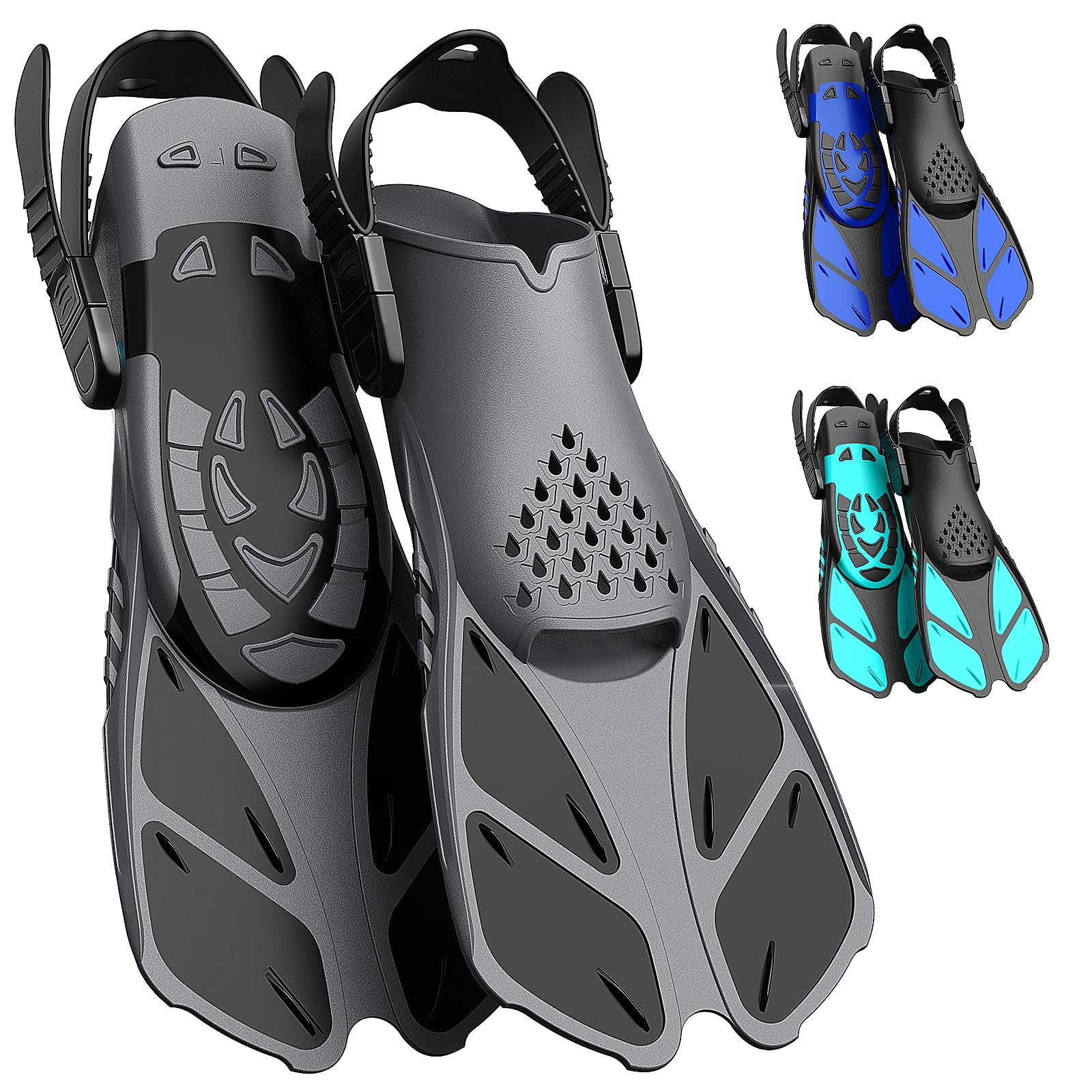 Lealinga Snorkel Fins, Swim Fins Flippers Adult Adjustable Snorkeling Diving for Adult Men Women Unisex, Travel Size Open Heel Swimming Flippers Training Fins with Mesh Bag