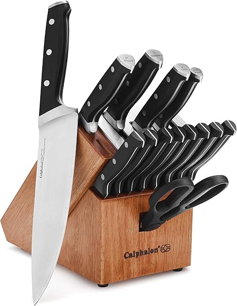 Amazon Com Calphalon Classic Self Sharpening 15 Piece Cutlery Knife Block Set Brown Kitchen Dining