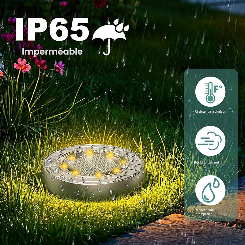 10 Piece Lampe Solaire Exterieur, 8 LED Lumiere Solaire Exterieur, Stainless Steel LED Lampe Solaire Exterieur Jardin, for Lawn, Driveway, Sidewalk, Patio, Blanc Chaud