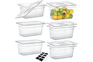 BIEAMA 6 Pack NSF Food Pans with Lids, 1/3 Size 6'' Deep Commercial Food Storage Containers, Polycarbonate, Clear
