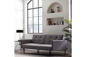 Edenbrook Gilman Futon - Futon Sofa Bed - Futon Couch - Small Futon - Living Room Furniture - Armed Sofa Bed Couch - Sofa – Gray Linen Futon