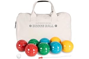 Play Platoon Bocce Ball Set Regulation Size Game Set - 107mm with 8 Hard Polyresin Premium Balls, Pallino, and Professional C