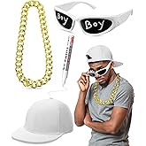 Maiteenly 4 Pcs Hip Hop Rapper Costume Kit 2000s Accessories 80s 90s Outfit for Adults Rapper Sunglasses