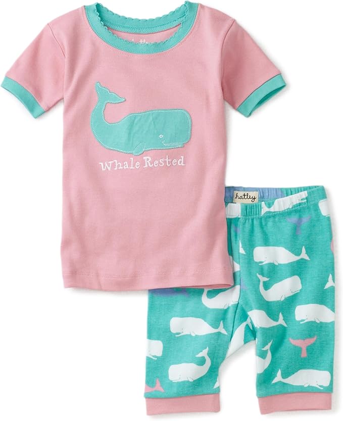 Hatley Little Girls' Short Whales 'Whale Rested' Pajama Set
