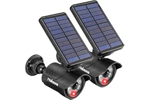 Maksone Solar Lights Motion Sensor Security Light METAL Finishing, Fake Camera Red Indicator Dummy Camera IP66 Waterproof Lamp Outdoor Landscape&Wall mount Highly Bright 2400mAh for garden yard 2 Pack