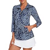 Viracy 3/4 Sleeve Womens Golf Shirts Quick Dry Quarter Zip Workout Tennis Polo Tops with Pocket