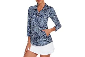 Viracy 3/4 Sleeve Womens Golf Shirts Quick Dry Quarter Zip Workout Tennis Polo Tops with Pocket