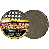 casaWare 2pc 12-inch Ultimate Pizza Pan Set, Nonstick, Ceramic Coated, (1) Solid, (1) Perforated (Silver Granite)