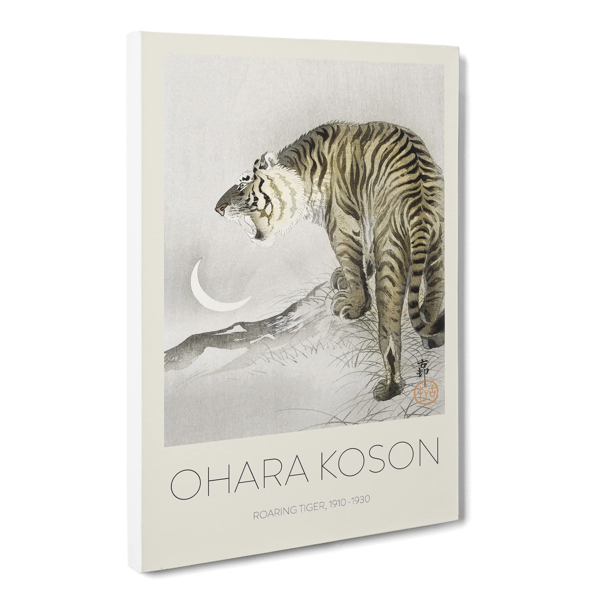 Roaring Tiger By Ohara Koson Canvas Print | Gallery Wrapped 30mm Frame Wall Art | 20x14 inches | Ready to Hang | Asian Animals Picture | Living Room Bedroom Lounge Office
