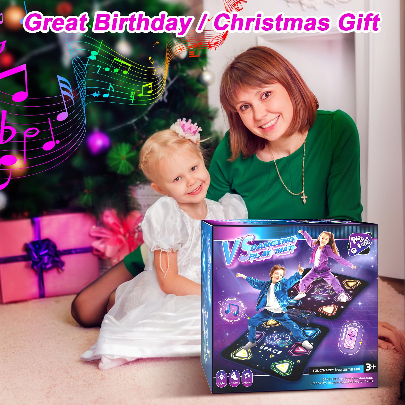 Dance Mat Toys for 3-12 Year Old Girls Boy, 2 Players Dance Mat with Light-up 12 Buttons & 5 Games Mode, Bluetooth Dance Game Toy for Girls 5-7, Xmas Birthday Gifts for 3 4 5 6 7 8 9 10+ Year Old Kids
