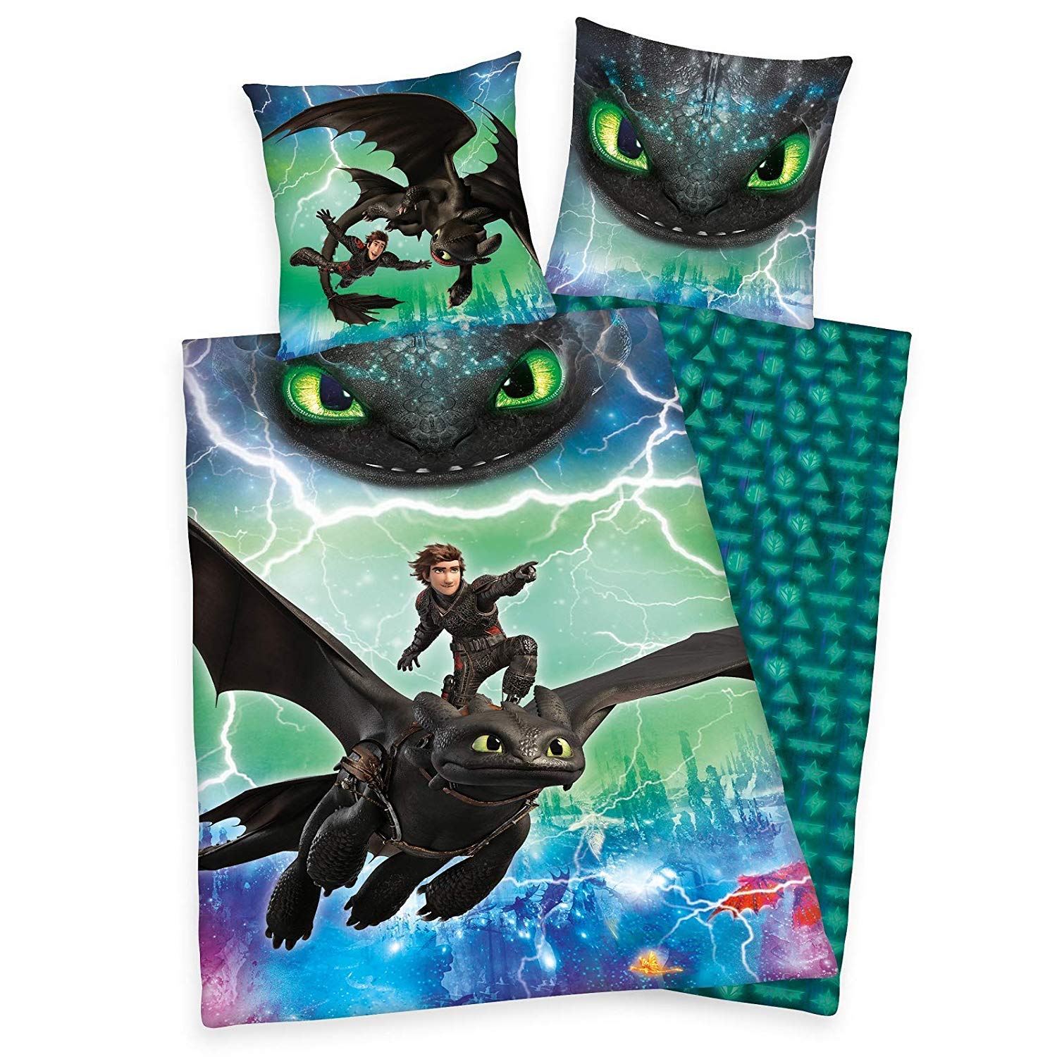Herding DREAMWORKS DRAGONS Bedding Set, Reversible Motif, Duvet Cover 135 x 200 cm, Pillow Case 80 x 80 cm, Cotton/Renforcé