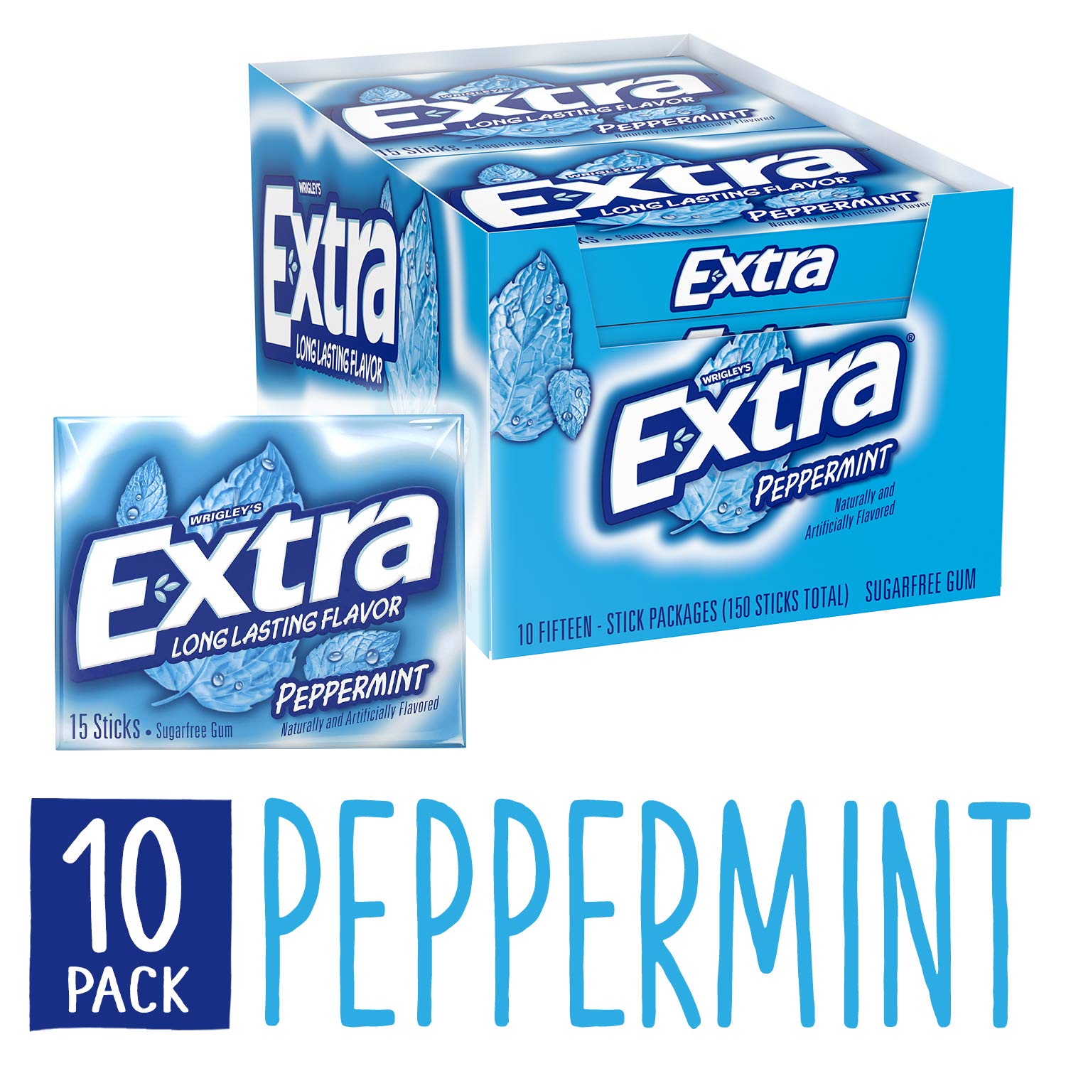 Extra Peppermint Sugarfree Gum 15 Count Pack of 10 LongLasting Flavor