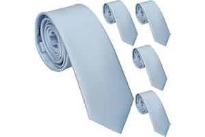 ZENXUS Solid Skinny Ties for Men, 2.5 inch Slim Dusty Blue Ties Bulk for Wedding and Activities, 5-Pack