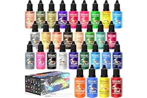 ERCORART Airbrush Paint Set - 30 Colors Ready to Spray Airbrush Kit with 2 Cleaning Brush, Water Based Acrylic Air Brush Paint for Metal, Plastic Models, Artists - 0.7fl oz