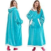 Giggling Getup Wearable Blanket Hoodie for Women Men Gifts for Women Mom Wife Sherpa Fleece Long Hooded Blanket Sweatshirt Cozy Sherpa Wearable Throw with Pocket & Sleeves for Adult Standard Aqua