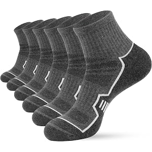 Horuru Men's Cushioned Ankle Socks, Athletic Running Gym Socks 6 Pairs | Size 8-10/10-13/13-15, Cushioned Sole, Moisture-Wick