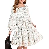GRACE KARIN Girls Fall Long Sleeve Floral Square Neck Smock Tiered Casual Holiday Teen Dress Size 5-14