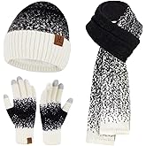 Womens Winter Knit Beanie Hats and Touchscreen Gloves Long Scarf Set with Warm Fleece Lined Skull Caps Scarves for Women