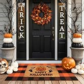 LEEVAN Halloween Layered Outdoor Front Door Mat, Fall Buffalo Plaid Rug | Small 2x4.3 Washable Black and Orange Checkered Entryway Rugs, Woven Cotton Fall Welcome Mat for Spooky Front Porch Kitchen