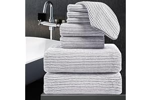 JESSY HOME 8-Piece Premium Towel Set for Bathroom|2 Oversized Large Bath Sheet,2 Hand Towels,4 Washcloths|Soft Cozy Absorbent Fast Dry Microfiber Shower Towel Set for Hotel Bathroom Essentials,Black White
