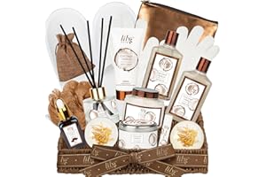 Coconut Vanilla Christmas Spa Gift Basket for Women 17-Piece Luxury Bath and Body Basket Set with Shower Gel Diffuser Relaxin