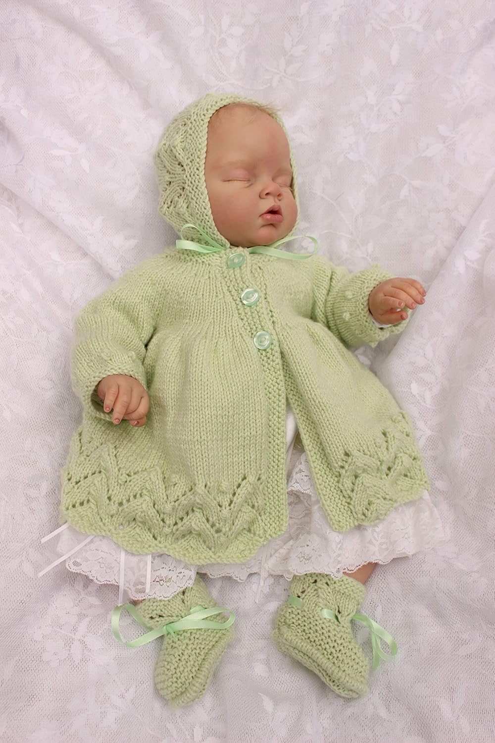 Knitting Pattern for Babies Matinee Jacket Dress, Bonnet and Bootees, Baby Jacket Knitting Pattern in DK - Image 5