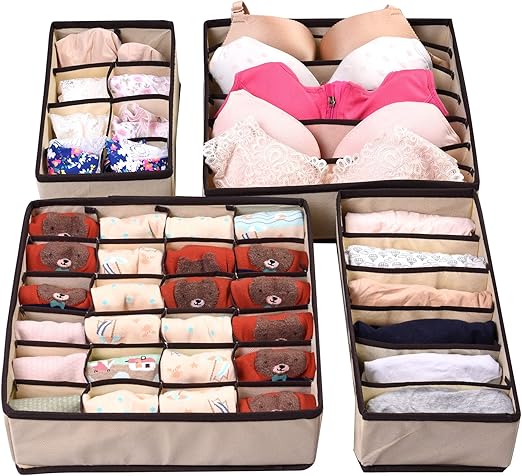 Amazon Com Combocube Set Of 4 Beige Foldable Underwear Drawer