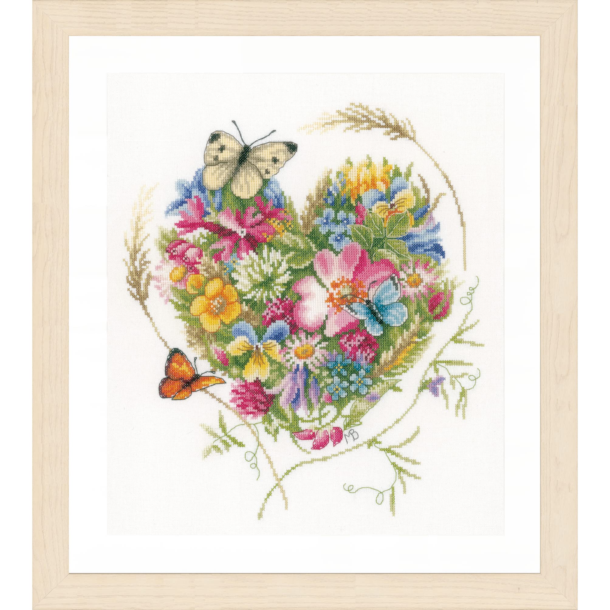 Lanarte Counted Cross Stitch Kit: Heart of Flowers (Evenweave), Cotton, NA, 31 x 35cm