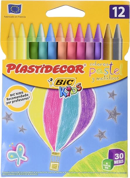 Ceras PLASTIDECOR Pastel Estuche DE 12: Amazon.es: Oficina y papelería