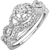 Dazzlingrock Collection 0.50 Ctw Round Natural Diamond Women Halo Bridal Engagement Ring Set, 14K White Real Solid Gold