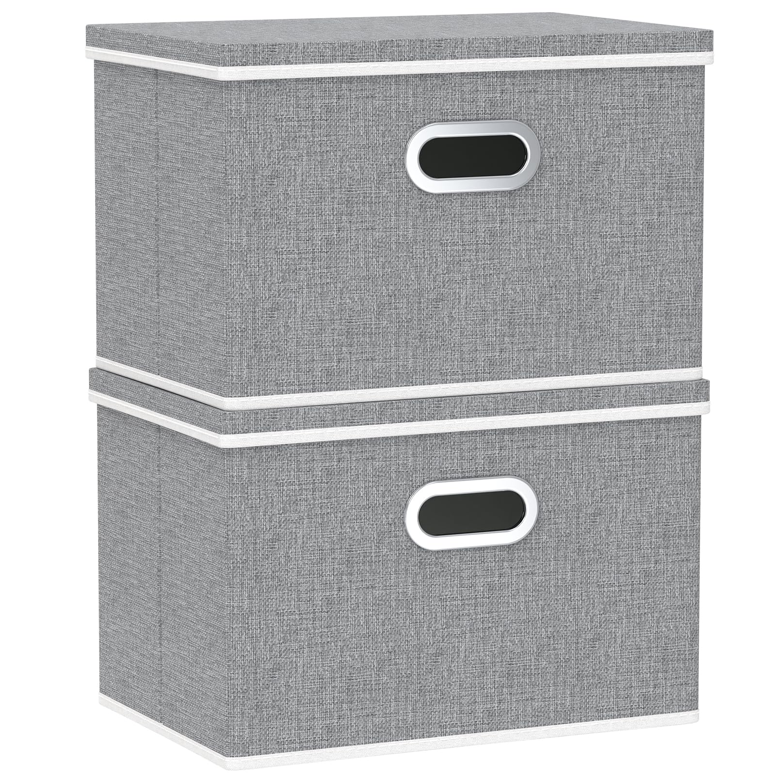 Yawinhe Large Storage Box with Lid 2 Pack, Collapsible Cubes Baskets, for Cupboards, Wardrobe, Shelves, 44x30x30cm, Grey, SNK023GX-2