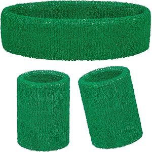 Sucrain 3 Pieces Sweatbands Set, 1 Pieces Sports Headband and 2 Pieces Wristbands,Wicking Sweat Head Band for Youth Womens Me