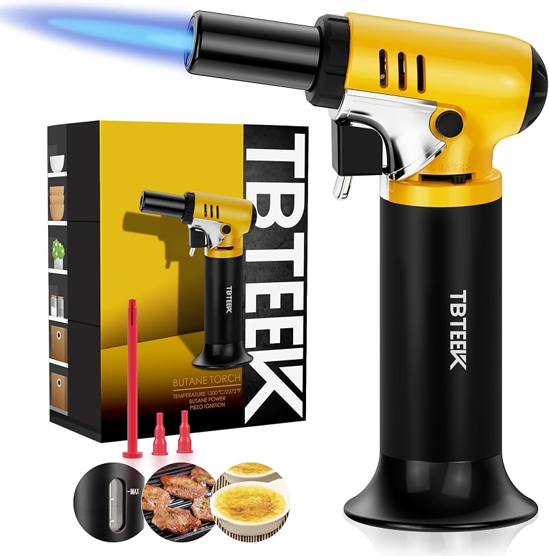 TBTeek Kitchen Torch Butane Lighter with Gas Gauge Adjustable Flame