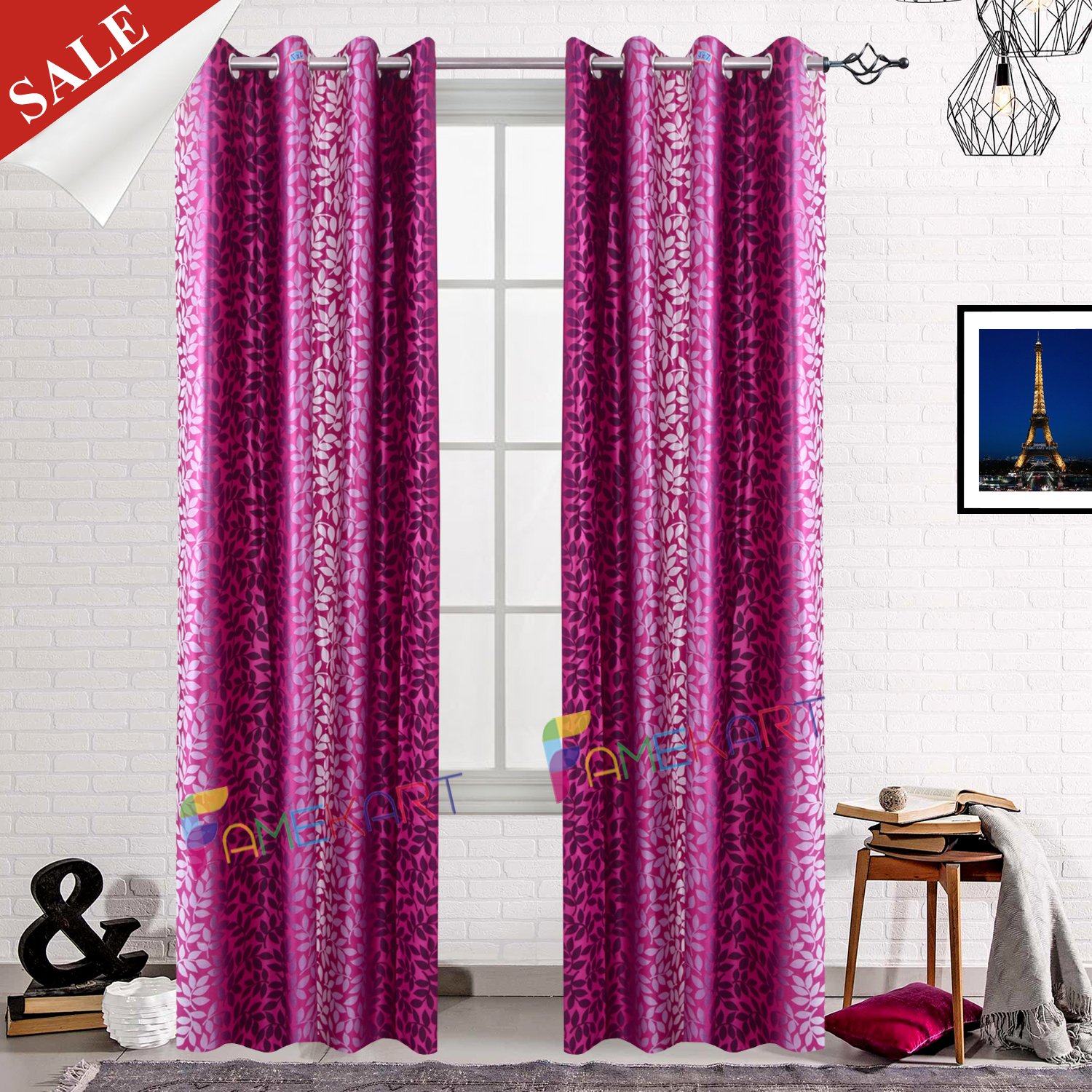 Buy Famekart Royal Multi Shade Supremo Leaf Design Curtain Wine